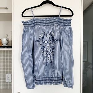 Billow Sleeve | Off the Shoulder | Striped Blouse